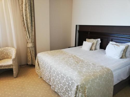 布拉索夫Apartament 804- Etaj 8 in incinta Alpin Resort - gazda privata的配有一张床和一把椅子的酒店客房