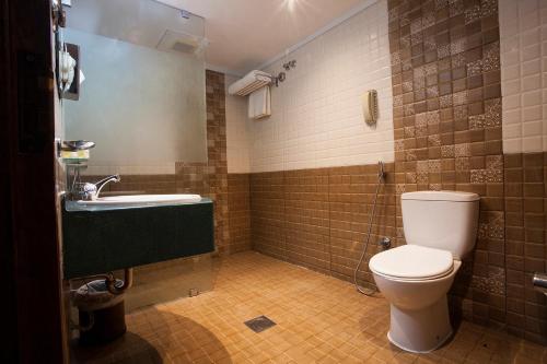 马斯喀特HAFFA HOUSE HOTEL的一间带卫生间和水槽的浴室