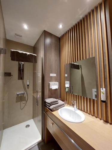 Chandolas墙壁旅馆的一间带水槽和淋浴的浴室