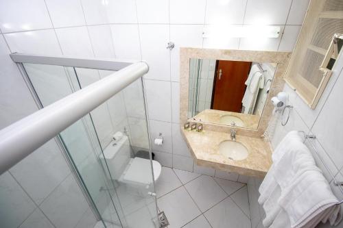 Sobradinho阿尔维马尔酒店的一间带水槽、卫生间和镜子的浴室