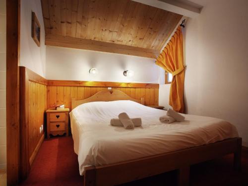 OzApartment on the slopes in the big ski area Grandes Rousses的一间卧室配有一张带两个枕头的床