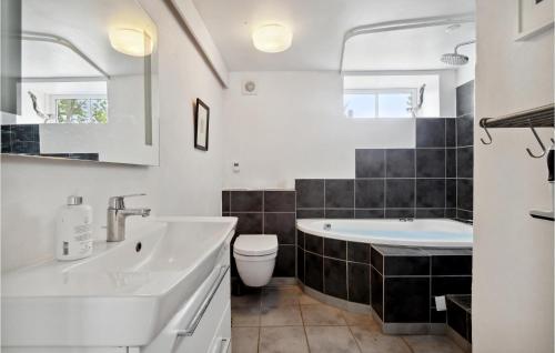 海斯勒Cozy Home In Hasle With Wifi的一间带水槽、浴缸和卫生间的浴室