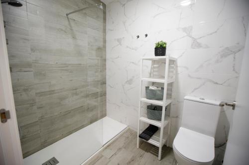 科尔多瓦Atico Casa Lola的浴室配有白色卫生间和淋浴。