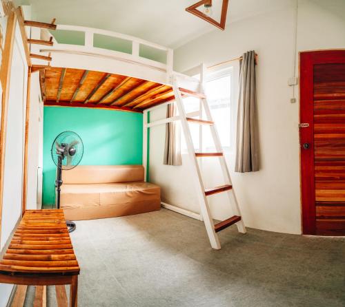 圣维森特My Green Hostel的一间卧室配有带梯子的双层床