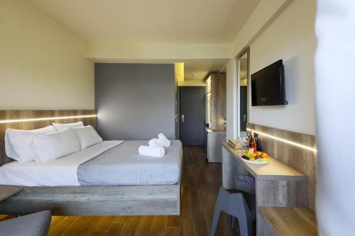 帕拉利亚卡泰里尼斯亚金特霍斯公寓式酒店的酒店客房,配有床和电视