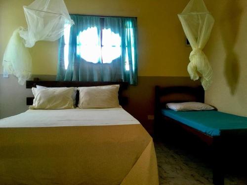 康德Falésias de Carapibus的一间卧室设有一张床、一个窗口和一个窗户。