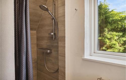 班霍尔姆Awesome Home In Bandholm With House Sea View的带淋浴的浴室,带窗户