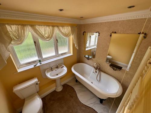 GrimsarghReemdale Manor - Fulwood Row Preston PR25RW的一间带水槽、浴缸和卫生间的浴室