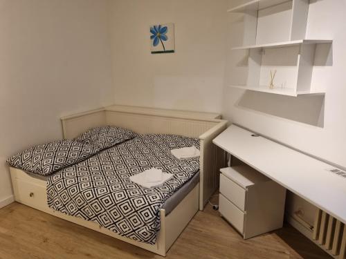 布拉迪斯拉发FAMILY Apartmán v centre mesta Bratislava的小房间设有一张床和一张书桌