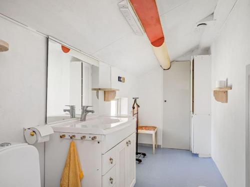卢德维卡Embracing nature's Swedish house的白色的浴室设有水槽和镜子
