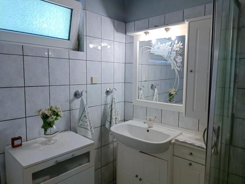 Néa KaryáCalda Ospitalita的白色的浴室设有水槽和镜子