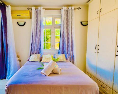 黑河区Cozy Home的一间卧室设有两张床和窗户。