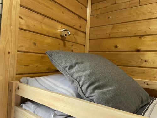 因弗内斯Immaculate cabin 5 mins to Inverness dogs welcome的木间里一张带枕头的床