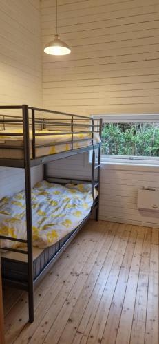 布拉布兰Tinymansion的一间卧室设有两张双层床和一扇窗户。