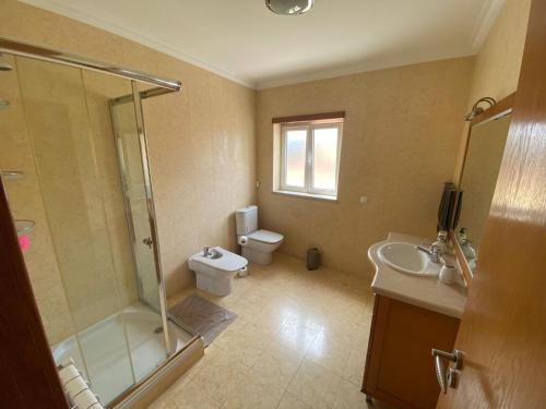 莱里亚Amazing Scorpion´s House Leiria的带淋浴、卫生间和盥洗盆的浴室