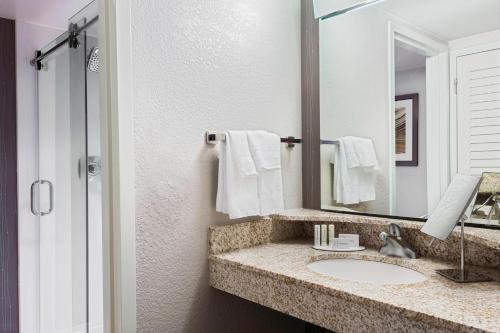 萨拉索塔萨拉索塔布雷登顿机场万怡酒店的一间带水槽和镜子的浴室