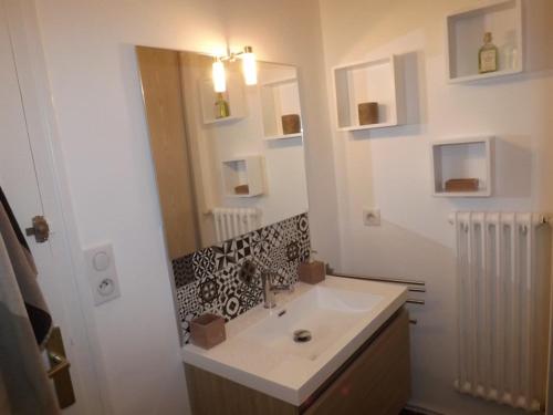 欧里亚克Appartement Aurillac, 2 pièces, 2 personnes - FR-1-742-389的一间带水槽和镜子的浴室