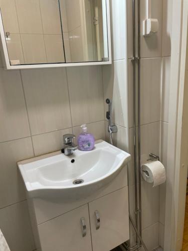 科沃拉Valimontien residenssi的浴室设有白色水槽和镜子