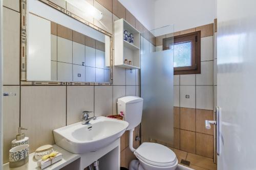 斯科派洛斯Lemon Casa的一间带水槽、卫生间和镜子的浴室