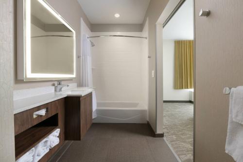 圣安东尼奥SpringHill Suites by Marriott San Antonio Northwest at The RIM的浴室配有盥洗盆和浴缸。