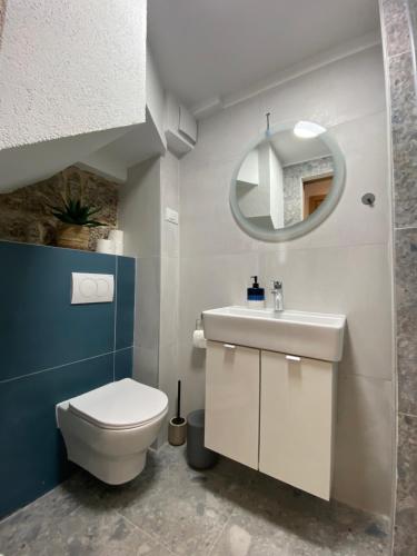维斯House Malena - Rooms的一间带卫生间、水槽和镜子的浴室