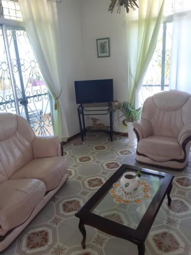 哥西尔LE RELAIS DES 4 b-SAISONNIER的客厅配有两张沙发和一张咖啡桌