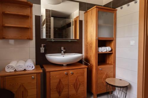 加姆利茨Appartement Gamlitz的一间带水槽和镜子的浴室