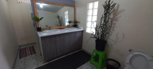 努库希瓦PENSION TOKA EVA的一间带水槽、镜子和卫生间的浴室