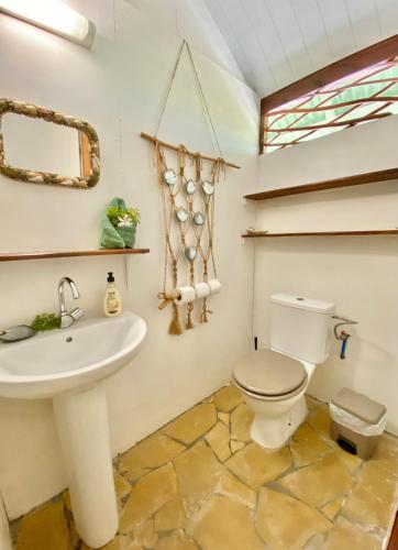 阿瓦托鲁Poe Guesthouse的一间带卫生间和水槽的浴室