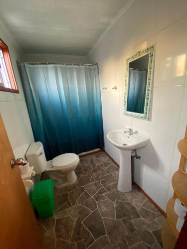 圣地亚哥Hospedaje Pudahuel的一间带卫生间和水槽的浴室