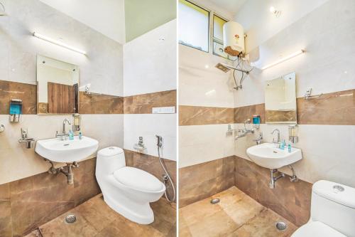 斋浦尔Jaipur Nobel的浴室设有卫生间和水槽,两幅图片