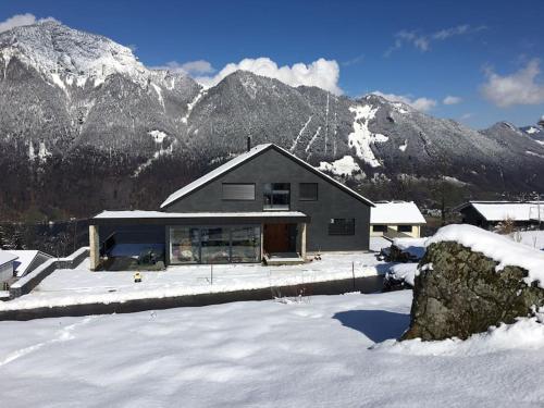 塞利斯贝格Guest Flat in the Swiss Mountains (Lake View)的山底下雪中的房子