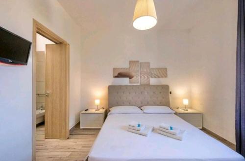 塔维亚诺B&B Corte Salentina的卧室配有一张带两个枕头的大白色床