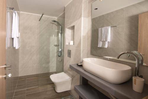 尼基亚娜5th Continent的一间带水槽、卫生间和淋浴的浴室