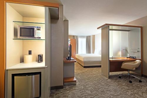路易斯威尔路易斯维尔市中心春季山丘套房酒店的酒店客房设有一间带一张床和一张书桌的卧室