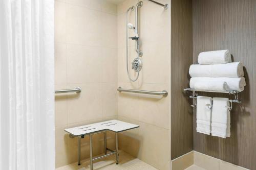 陶森北巴尔摩喜来登酒店的带淋浴和毛巾凳子的浴室