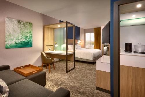 爱达荷福尔斯爱达荷瀑布万豪春季山丘套房酒店的酒店客房设有一张沙发和一张床