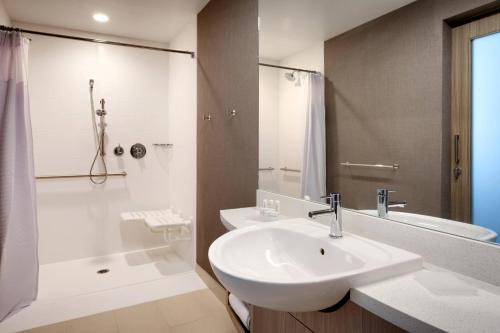 爱达荷福尔斯爱达荷瀑布万豪春季山丘套房酒店的一间带水槽和淋浴的浴室