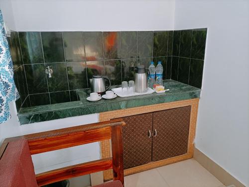 普里Laxmi Narayan Residency的一间带绿色台面和水槽的浴室