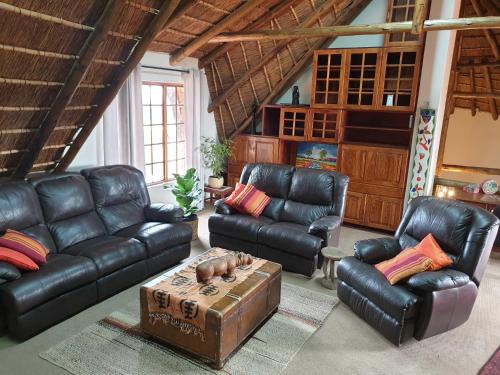 TierpoortBronberg Bastion的客厅配有真皮沙发和茶几