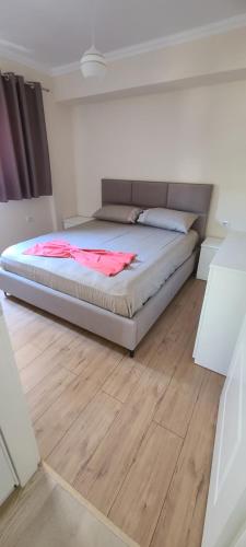 吉诺卡斯特Brand New Apartment Gjirokaster的铺有木地板的客房内一张大床