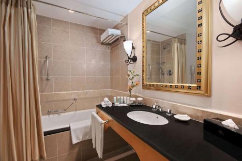 塞拉莱塞拉莱度假村希尔顿酒店的一间带水槽、浴缸和镜子的浴室