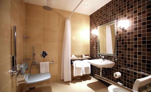 邓布兰邓布兰海德罗希尔顿逸林酒店的一间带水槽、卫生间和淋浴的浴室