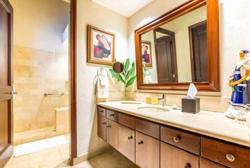 San Rafael del YumaSunny Vacation Villa No 68的一间带水槽、淋浴和镜子的浴室