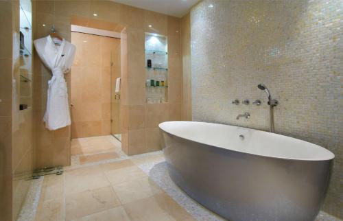 布伦特福德伦敦塞恩公园希尔顿酒店的一间带大浴缸和淋浴的浴室