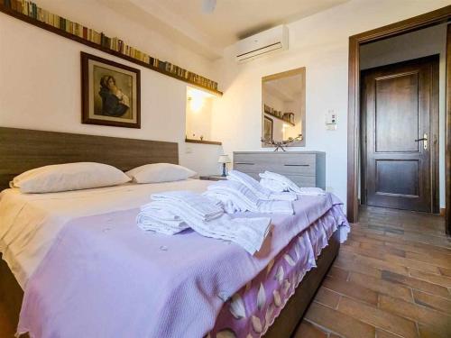 卡斯蒂里昂纳·德拉佩La Casina di Rosi vivere nellantico borgo的一间卧室配有一张带白色床单的大床