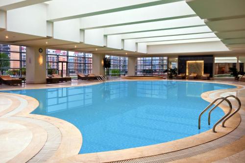 合肥合肥元一希尔顿酒店的酒店大堂的大型游泳池