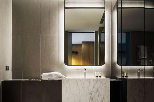 悉尼悉尼西部古玩系列希尔顿酒店的一间带水槽和镜子的浴室