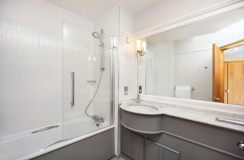 考文垂DoubleTree by Hilton Coventry的带淋浴和盥洗盆的浴室