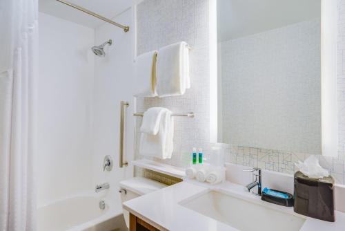 华盛顿堡Holiday Inn Express & Suites Ft. Washington - Philadelphia, an IHG Hotel的白色的浴室设有水槽和卫生间。
